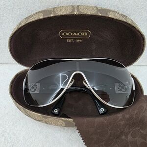 Coach Aviator Women's Sunglasses HC 7005B Black Silver Rhinestones L016 Reagan